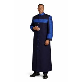 Mens Navy Blue Clergy Robe with Teal Blue Accents.