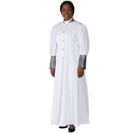 Thinner Ripon Robe Womens Robe Style LRN272 (White Twill/Black-Silver Brocade)