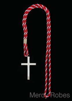TWO TONE RED/SILVER CORD WITH CROSS