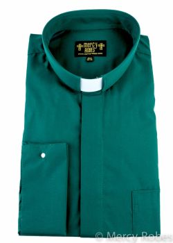 Mens Long Sleeve French Cuff Tab Collar Clergy Shirt (Dark Green)