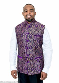 Mercy Robes Mens Designer Clergy Vest Style Bnd1361 (Purple/Gold)
