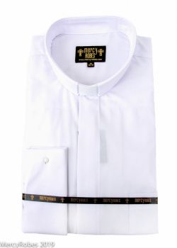 MENS LONG SLEEVE FRENCH CUFF TAB COLLAR CLERICAL SHIRT (WHITE)