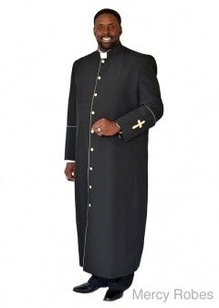 Men's Black Pulpit Robe with Red Trim - Clergy Apparel - Church Robes