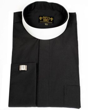 Mens Long Sleeve French Cuff Roman Pontiff Full Collar Shirt (Black) 