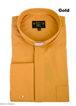 Mens Long Sleeve French Cuff Tab Collar Clergy Shirt (Gold)