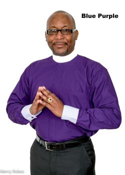 Mens Long Sleeve Clergy Shirt W/Contrast White Cuff (Blue Purple)