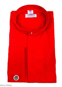 Mens Long Sleeves Roman Pontiff Round Collar Clergy Shirt (Red)