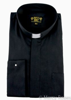 Mercy Robes Mens Cotton Clergy Polo Long Sleeve Tab Shirt Black