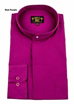 Mens Long Sleeve Standard Cuff Bishop Full Collar Clergy Shirt (Red Purple)