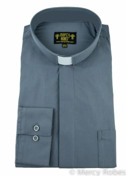 Mens Navy Blue Standard Cuff Tab Collar Clergy Shirt Long Sleeve Pastor Priest 