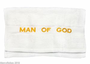 PREACHING HAND TOWEL MAN OF GOD  (WHITE/GOLD)