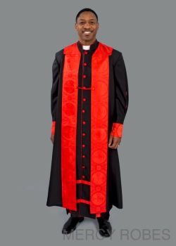 Mercy Robes Mens Clergy Robe Style Exd185 Exclusive (Black/Red Liturgical)  With Chimere
